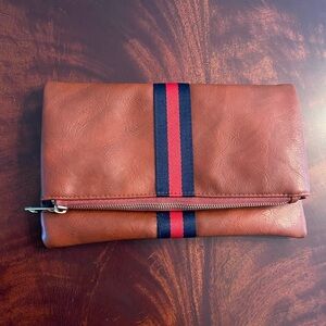Pleather Brown Zippered Clutch
